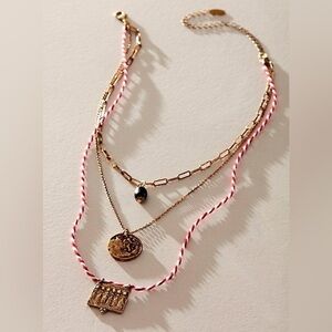 Brand New Free people summer in Italy multi strain gold charm layer necklace